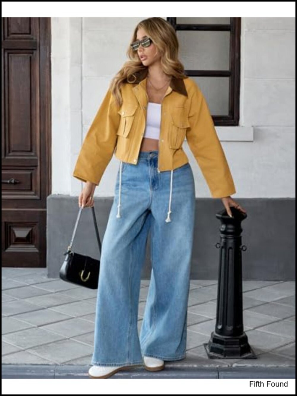 Cropped Cotton Utility Jacket with Contrast Collar Button Down Lightweight - Picture 3 of 6